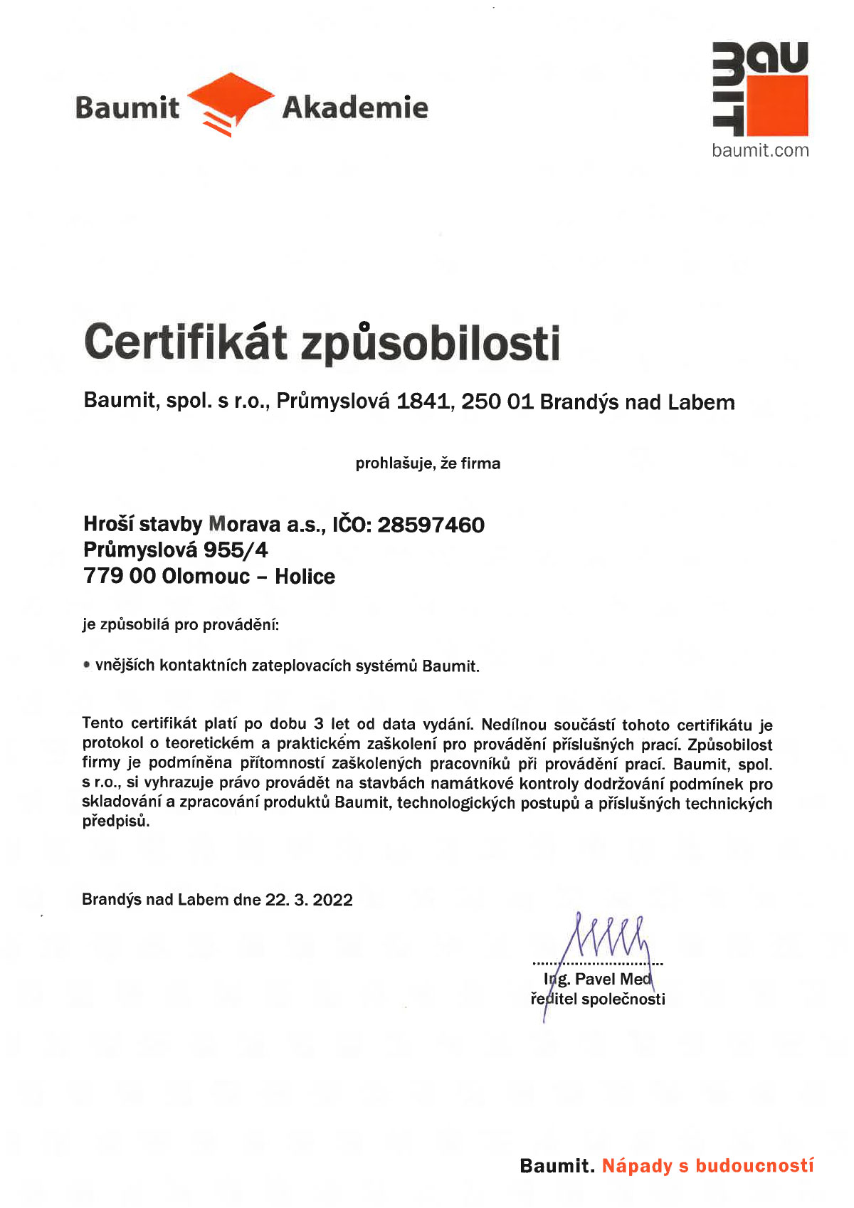 Certifikat Baumit